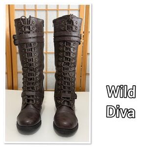 Wild Diva Timberly Dark Brown Lace-up Combat Boots